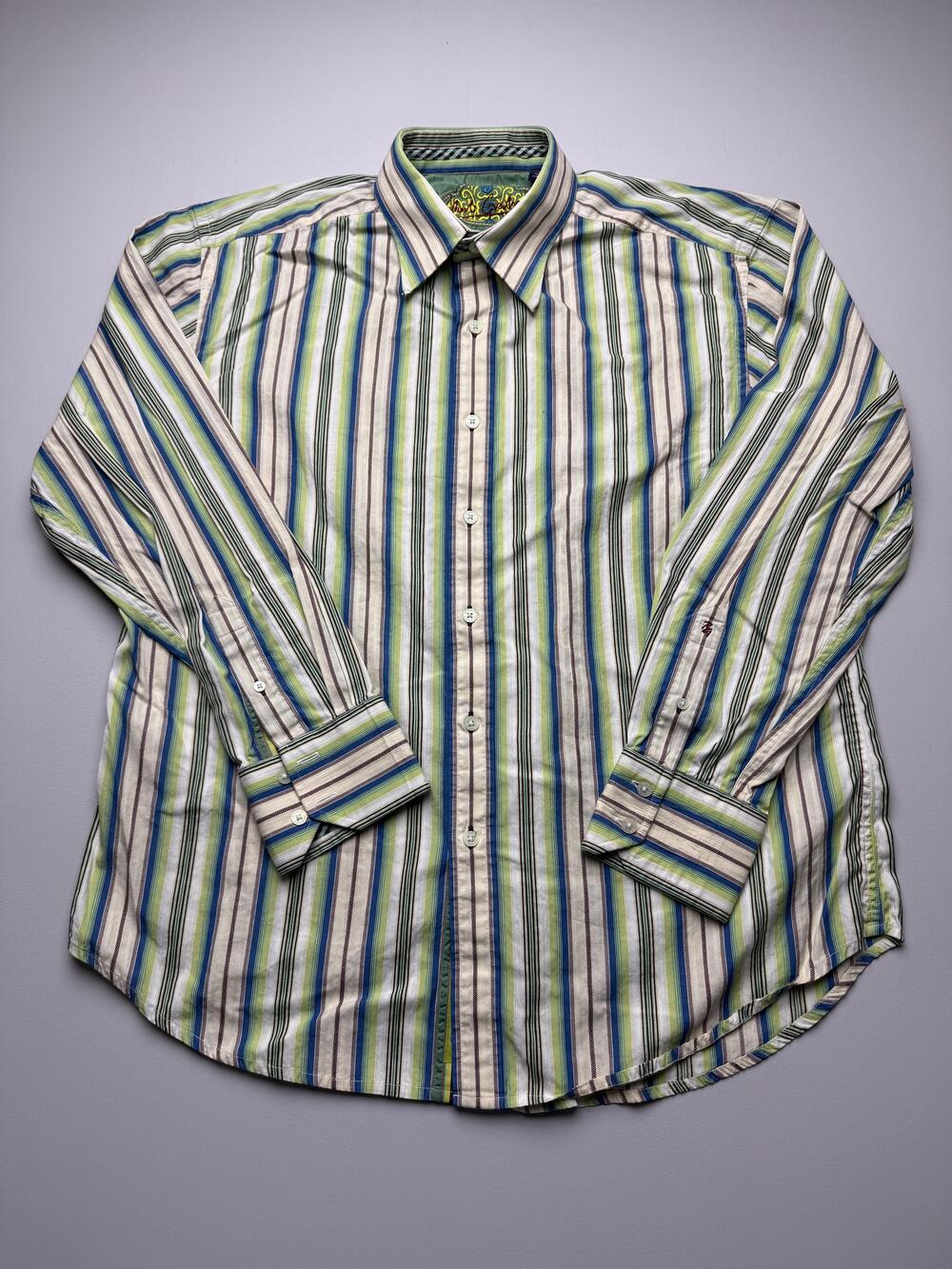 Robert Graham Shirt Mens XL Multi Stripe Long Sleeve Button Up Casual Cotton